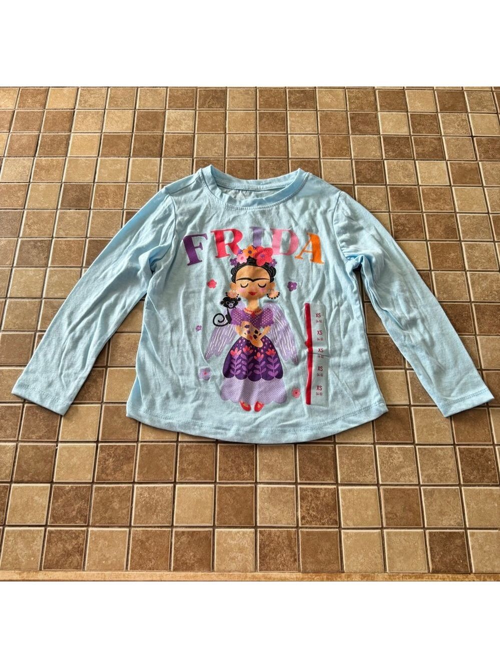 Girls Frida Kahlo Long Sleeve Tee XS Light Blue Purple